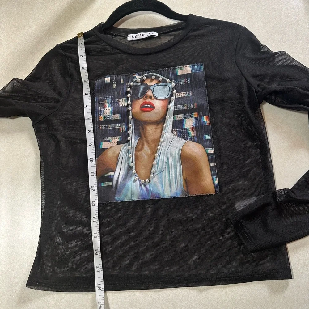 Love J Women's Black Cropped Mesh Top size S - Picture 6 of 7